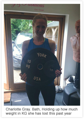 Charlotte Gray. Bath, Holding up how much weight in KG she has lost this past year